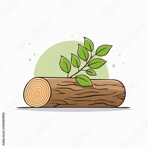 Log with Growing Green Leaves