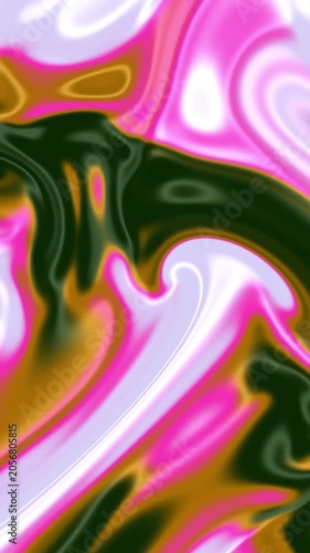 Green Pink Orange Holographic Liquid Motion Background, Smooth Flowing Psychedelic Color Animation Seamless Loop, 4K
