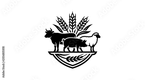 Black silhouette of farm animals standing.