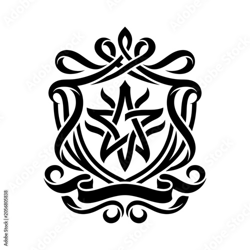 Black Star Shield Emblem Design.