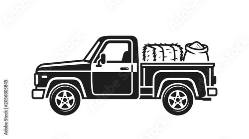 Black truck with cargo.