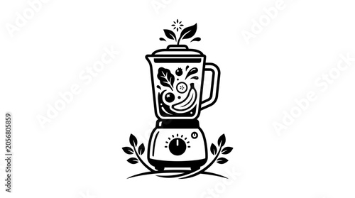 Blender with leaf design on jar.