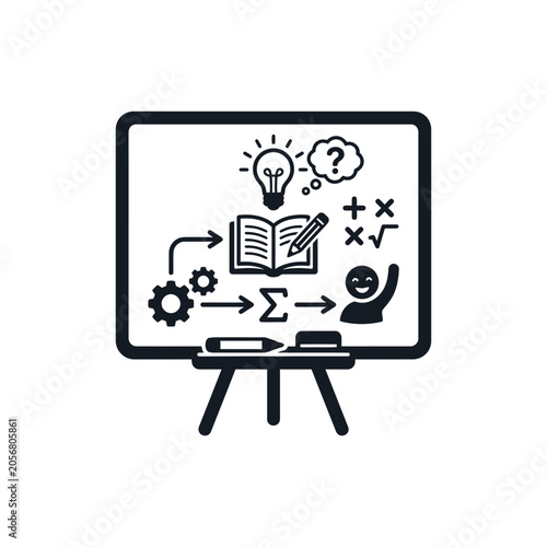 Blackboard with education icons and symbols.
