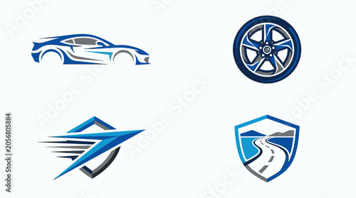 Blue car and wheel automotive logos.