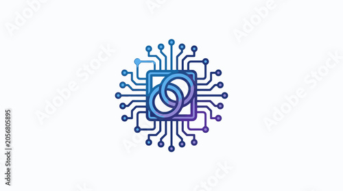 Blue circuit board with swirl design.