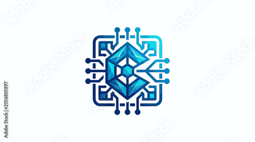 Blue circuit board logo design element.