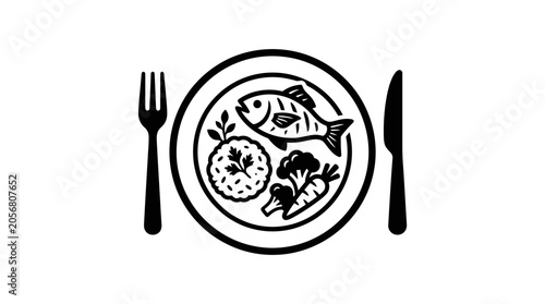 Fotografia Fish plate with fork and knife.