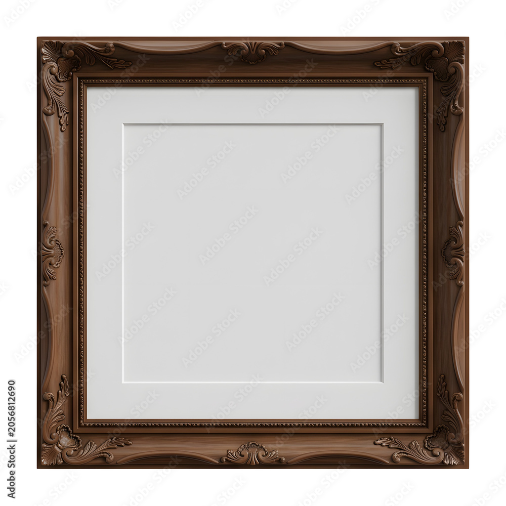 Fototapeta premium Ornate Dark Wood Picture Frame with White Mat