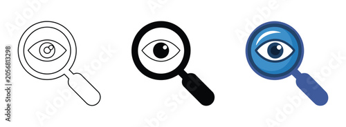 Photos Eye view spying icons set featuring surveillance and observation symbols in vector style for security, privacy monitoring, and investigative concepts