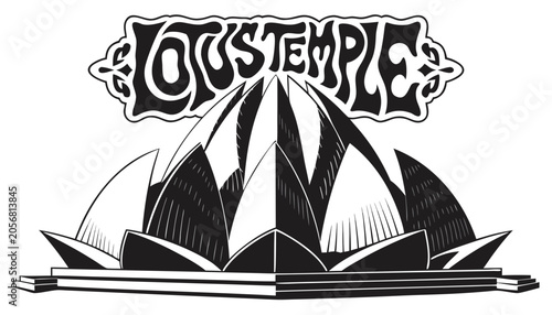 Φωτογραφία Very beautiful black-and-white engraved vector illustration featuring the LOTUS