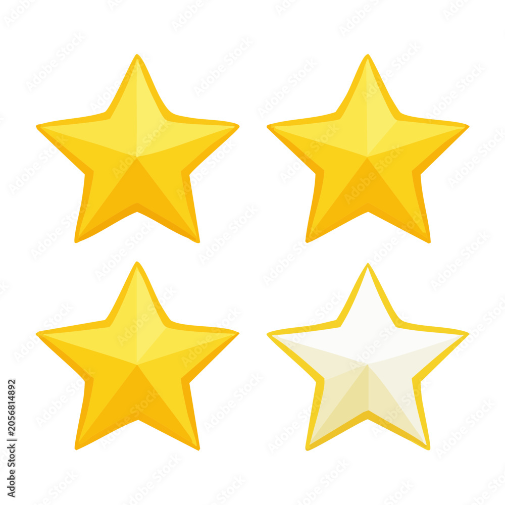 Obraz premium Four yellow star icons on transparent background