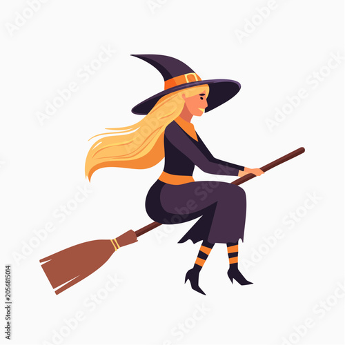 Cartoon Witch Flying on a Broomstick