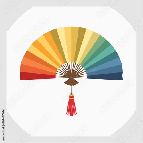 Colorful Folding Fan with Red Tassel