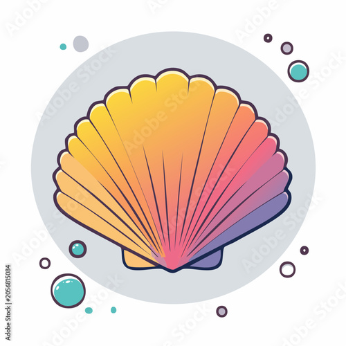 Colorful Seashell Illustration with Bubbles