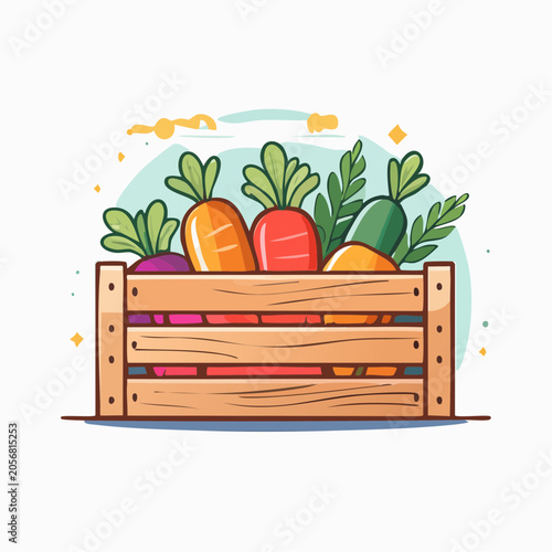 Fresh Carrots and Vegetables in Wooden Crate