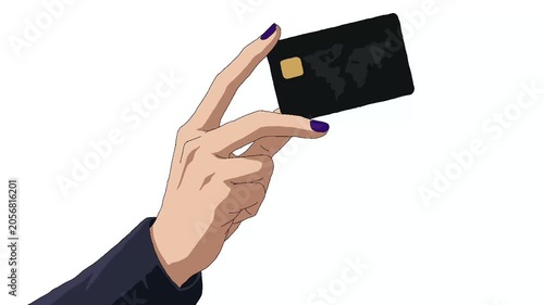 Anime illustration featuring a professional hand holding a credit card with two fingers, symbolizing digital transactions, modern payments, smart finance, business, technology, and cashless lifestyle.