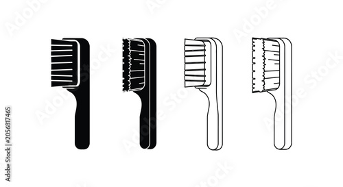 Fotografía Four Hairbrush Silhouettes In Black And White Line Art Silhouette