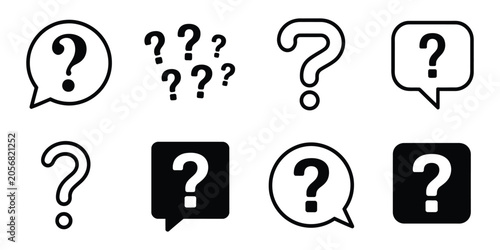 Fotografía Question mark icons set featuring pictogram symbols in multiple styles, representing inquiry, help, FAQ, information, uncertainty, and problem solving concepts