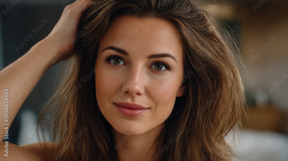 Naklejka premium Warm, soft lighting highlights gentle smile