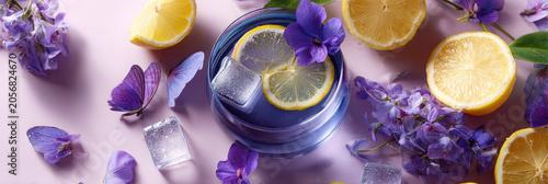 Butterfly pea flower tea cocktail showing natural color changing properties, vibrant blue to purple, refreshing citrus and floral drink with lemon and ice