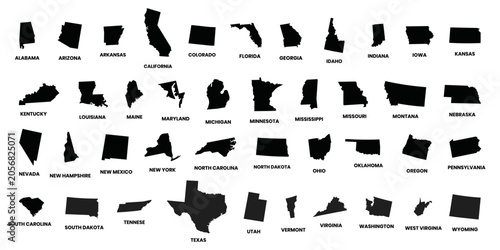 All 50 USA States Map Pixel Perfect Icons (Filled Style). Vector of the United States of America states map