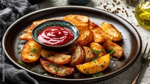 Golden roasted potato wedges with fresh dill