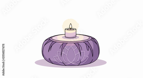 Purple candle on a decorative lotus cushion