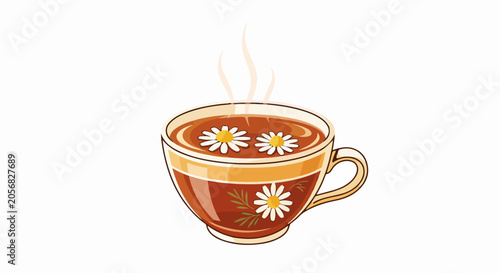 Steaming floral tea cup