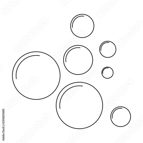 Clean line art illustration of a soap or water bubble cluster isolated on white background. Minimal vector design element for cosmetics, laundry detergent, and fresh concepts. Minimalist Water Bubbles