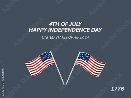 Minimalist grey background featuring two crossed small American flags and typography for United States Independence Day