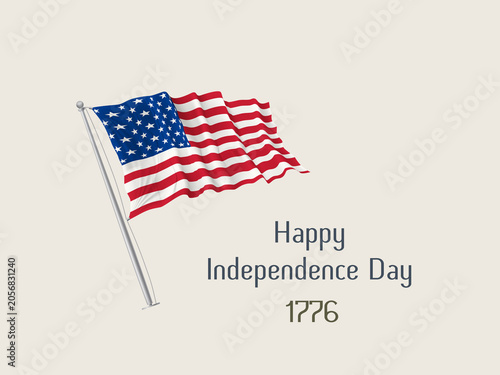 Vintage cream background featuring an illustration of an American flag on a flagpole with cursive holiday greeting text