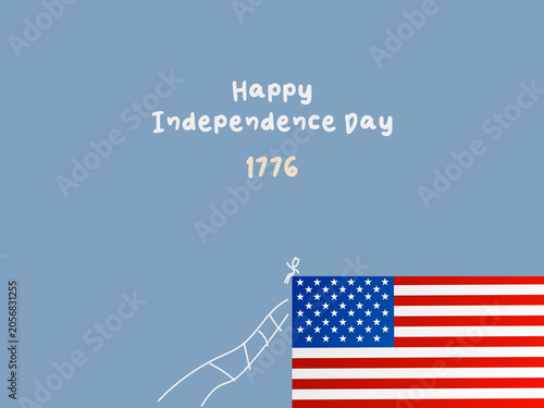 Minimalist light blue backdrop with a graphic illustration of the United States flag and hand drawn line art detailing