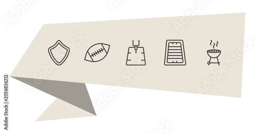 american football outline icon set. thin line shield, american football, football field, with wheels icons. editable vector