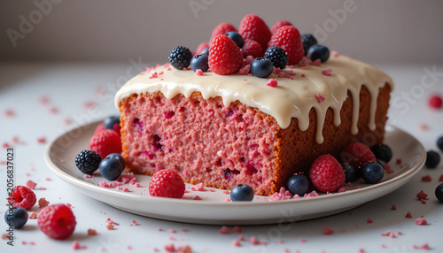 raspberries and blueberries, soft natural light, elegant dessert styling.