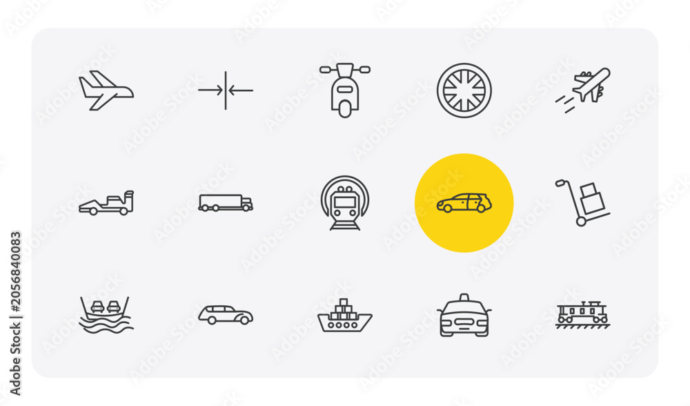 Obraz premium transportation outline icon set. thin line flights, slim, alloy wheel, caboose and more icons. editable vector