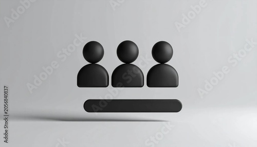 3D three user silhouettes with bar line followers icon isolated on whi