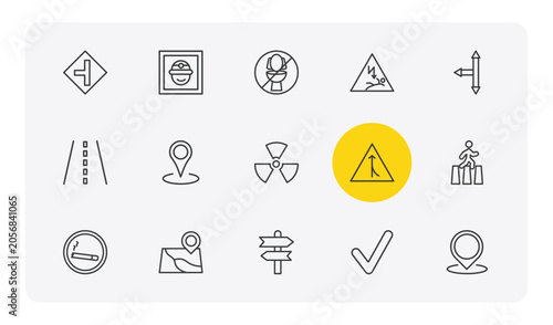 Foto maps and flags outline icon set