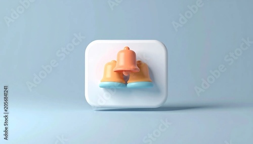3D small panel with stacked bell symbols notification center icon isol