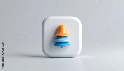 3D small panel with stacked bell symbols notification center icon isol