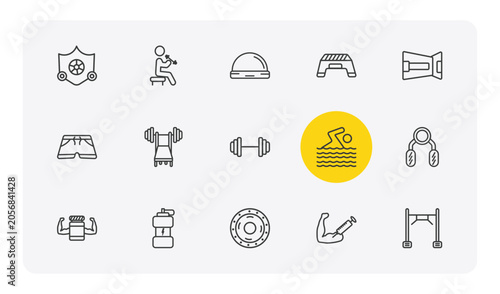 Vászonkép gym and fitness outline icon set