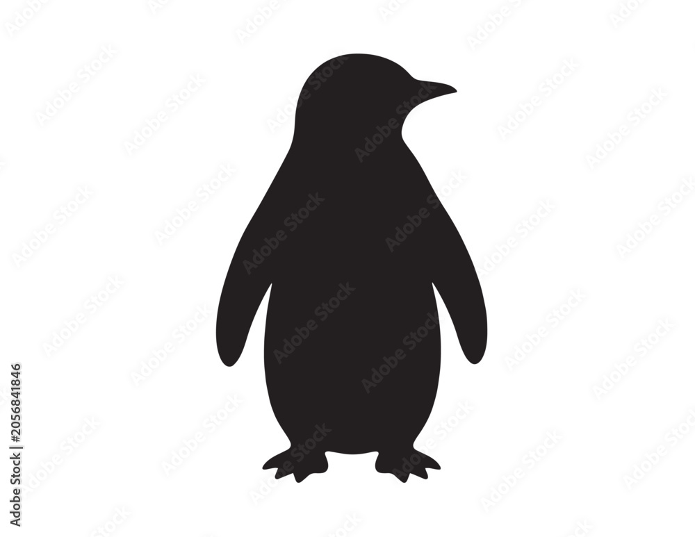 Obraz premium Minimalist black penguin silhouette vector, a sleek animal icon, simple arctic bird graphic for branding and design projects, isolated on white