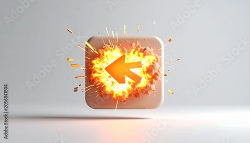 3D arrow exploding from square viral boost icon isolated on white back