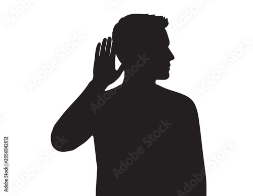 Fotografie Listening silhouette, attentive man cupping ear, hearing and communication conce