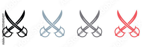 Foto Crossed swords with garlic and chili pepper symbols illustrating culinary conflict, spicy flavor showdown, cooking competition, and gourmet kitchen themes
