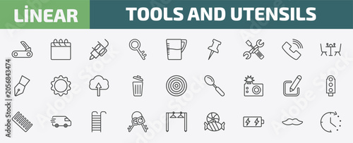 Obraz na plátně tools and utensils outline icon set