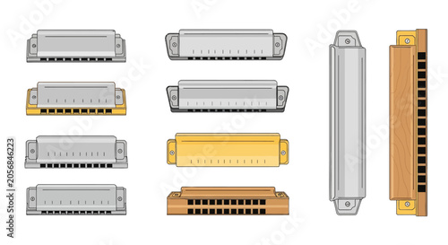 Obraz na plátne Collection of Harmonicas, Different Types and Colors, Isolated on White Backgrou