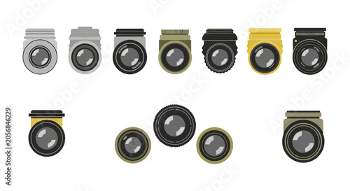 Foto Collection of Vintage and Modern Camera Lenses, Graphic Illustration