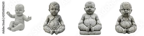 Tablou pe pânză Set of 4 Creepy Haunted Doll Statues Isolated on White Background, Halloween Cre