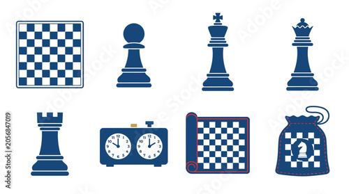Slika na platnu Flat Design Chess Pieces and Board Icons Set.