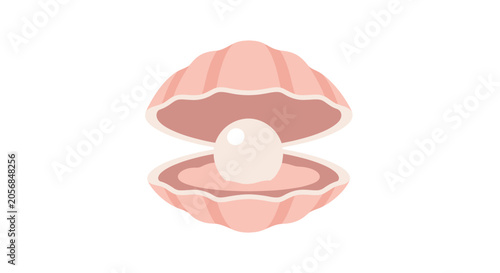 Tableau sur toile Open Seashell with Pearl Inside, Isolated on White Background